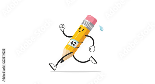 Foto Yellow pencil cartoon character running fast.