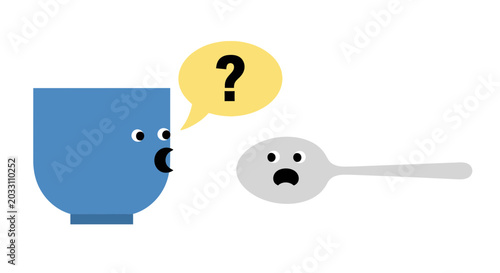 Foto Blue cup and worried grey spoon.