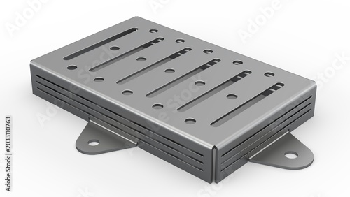 Rectangular Sheetmetal Part. Isolated. White background. 3D render