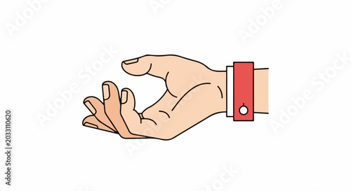 Stylized hand with red cuff and button extended palm up