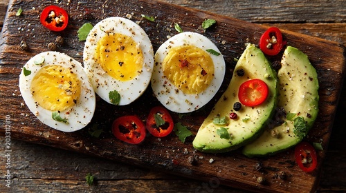 Delicious and Healthy Breakfast with Boiled Eggs Avocado Slices
