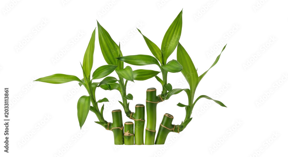 Fototapeta premium Vibrant bamboo plantation with vertical green leaves and stems in fragmented composition