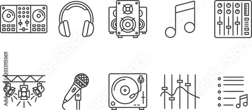 Music and DJ Equipment Icons Set
