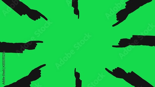 Blaming and pointing fingers icon animation on green screen background. Animated pointing fingers elements. Mocking gesture. Bullying situation