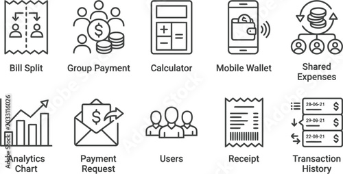 Financial icons set for business and payment concepts