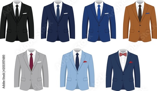 Schilderij op canvas Vector cartoon business men suits set, classic male jackets with ties isolated o