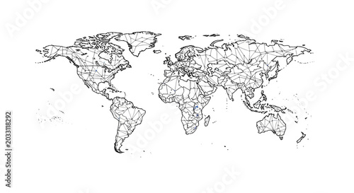Fotografie Detailed black and white political world map illustration.