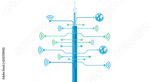 Εκτύπωση καμβά Digital communication tower with global network connectivity and wireless data transmission symbols