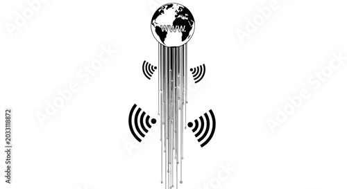 Foto Global digital connectivity concept with earth globe and data transmission symbols