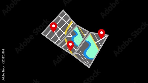 Folded city map animation with waterways and streets