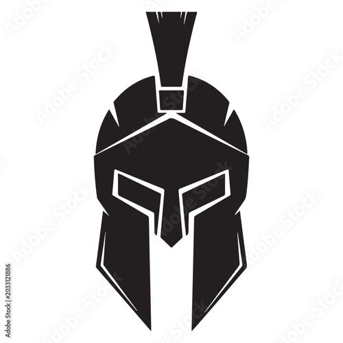 Spartan helmet silhouette vector icon with plume for warrior logo and sports mascot branding