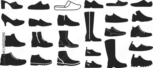 Quadro em tela Footwear silhouettes, high heels, slippers, dress shoes, loafers, boots, sneaker