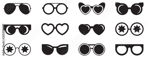 Bild auf Leinwand Fun novelty party sunglasses shapes vector collection including heart and star decorative lens