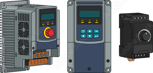 Fotografie Variable Frequency Drive VFD Vector Set with Industrial AC Motor Speed Controlle