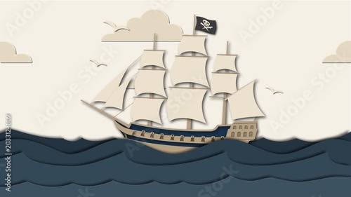 Paper-Cut Style Pirate Ship Animation