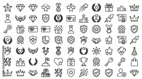 Collection of various icons featuring symbols and objects.