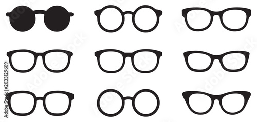 Bilde på lerret Collection of eyeglass frames and spectacles in various styles on transparent background vector art