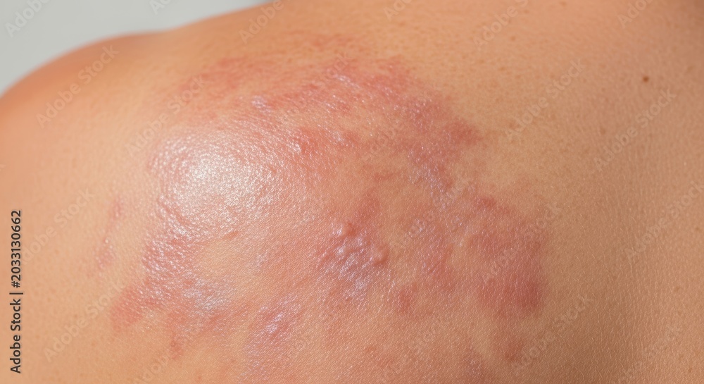 Fototapeta premium Severe skin rash on human shoulder close up view.