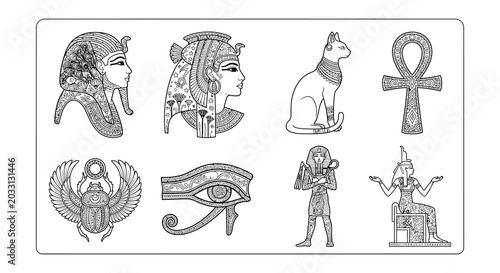 Tableau sur toile Ancient Egyptian Motifs And Symbols Detailed Vector Illustration