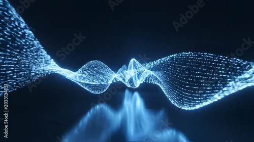 Abstract Blue Light Particles Waveform Flowing Motion Background.