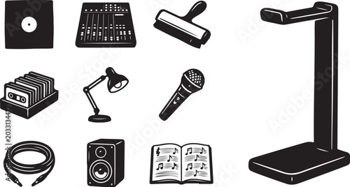 Black and white icons for music production tools