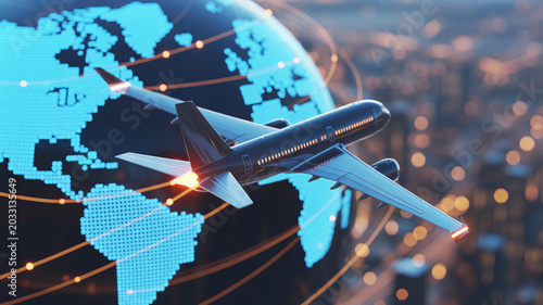 Airplane flying around the world with connections