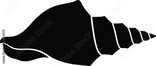 Schilderij op canvas Black silhouette of a spiral seashell with distinct ridges conch marine