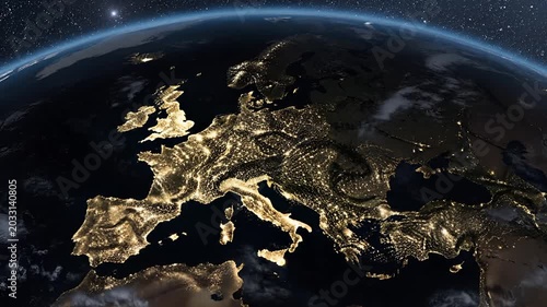 Earth from Space Europe Illuminated at Night.