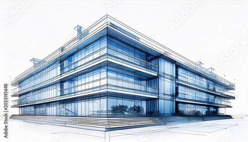 architectural blueprint of modern building isolated on white white background