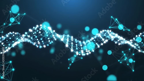 Abstract digital dna strands against a dark blue background