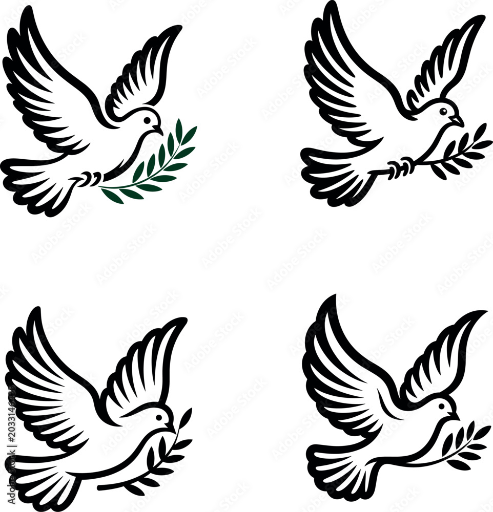 Fototapeta premium Flying Pigeon Silhouette Graphic Set Vector