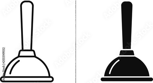 Bild auf Leinwand Plunger icons in outline and solid fill against a white background for plumbing