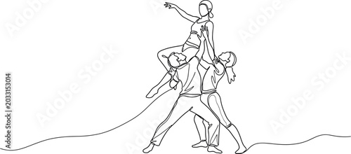 Tableau sur toile Elegant line art illustration of ballet dancers executing a dynamic acrobatic li
