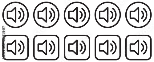 Slika na platnu Outline speaker volume icons in circles and squares on transparent background