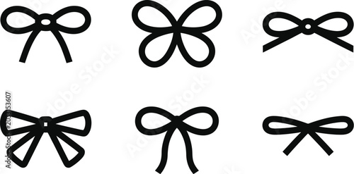 Collection of minimal thin outline bow tie ribbon knot icons vector elements for delicate product decoration wrapping and celebration