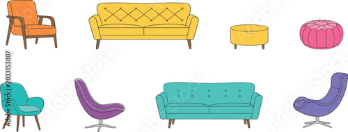 Photos Furniture illustration collection featuring armchair, sofa, ottoman, pouf, chair