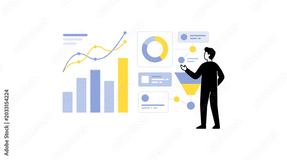 Fototapeta premium Businessman presenting data analytics dashboard and growth chart