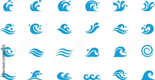 Foto Wave icon illustration collection featuring ocean currents, water splashes, flow