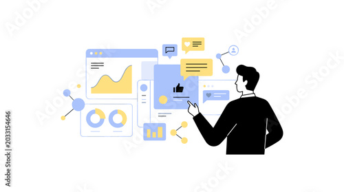 Businessman analyzing social media analytics dashboard