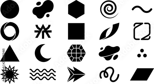 Abstract geometric shapes Set. basic symbols for web design graphic art style vector black illustration