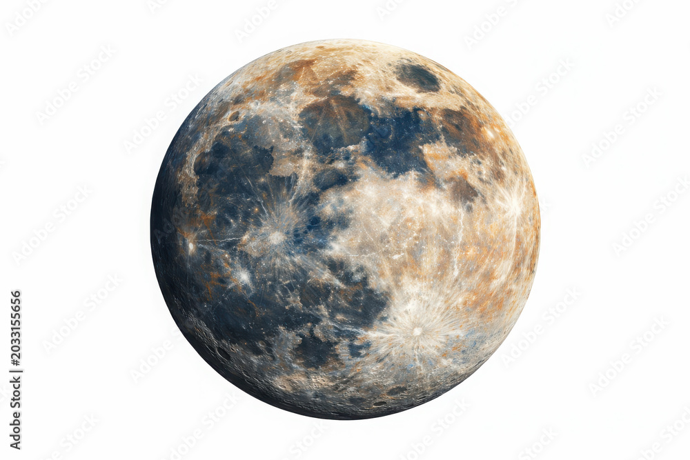 Naklejka premium Detailed view of the full moon surface with visible craters and lunar maria on generated using ai