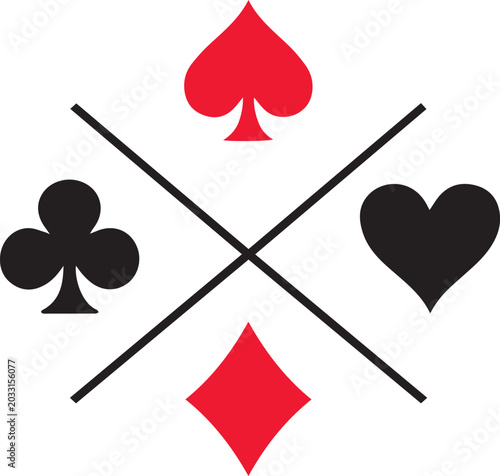 Four playing card suits crossed over each other Vector
