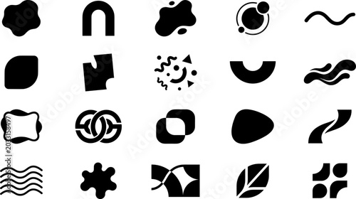 Abstract Shapes Set. Minimalist organic geometric patterns element graphics design. vector black shapes illustration