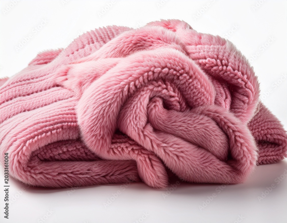 Fototapeta premium pink warm wool plaid blanket on white background