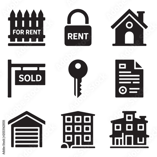 Real Estate Icon Set Vector Collection with Property, House, Key
