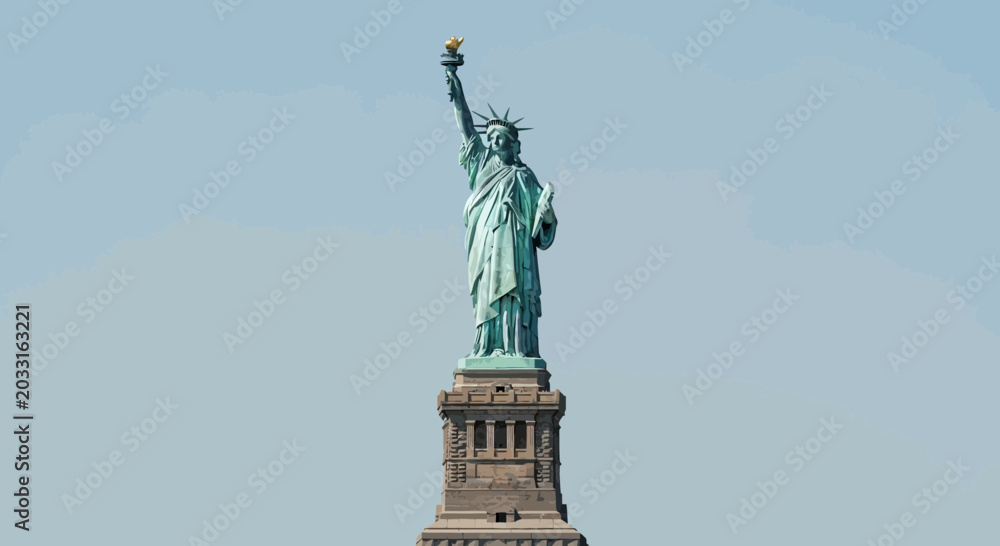 Fototapeta premium Iconic Statue of Liberty monument against a clear blue sky, a symbol of freedom and democracy