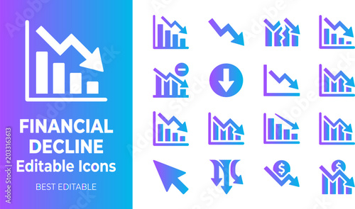 Bild auf Leinwand Financial decline icons with graphs falling down representing economic crisis and business downfall