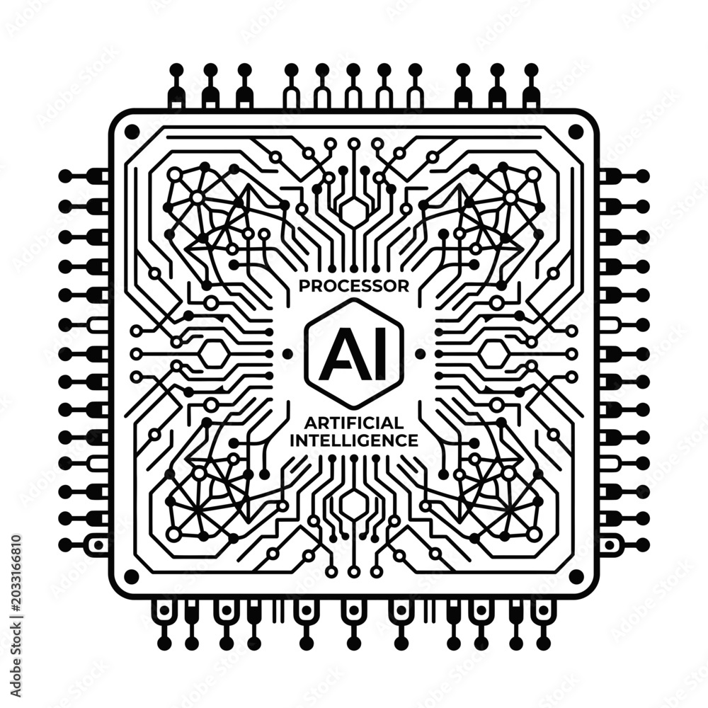 Obraz premium AI microchip circuit board technology icon