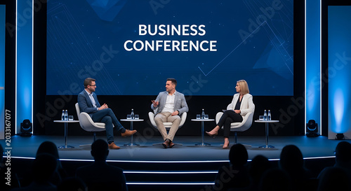 Professional Speakers Discussing Strategy at Corporate Business Conference