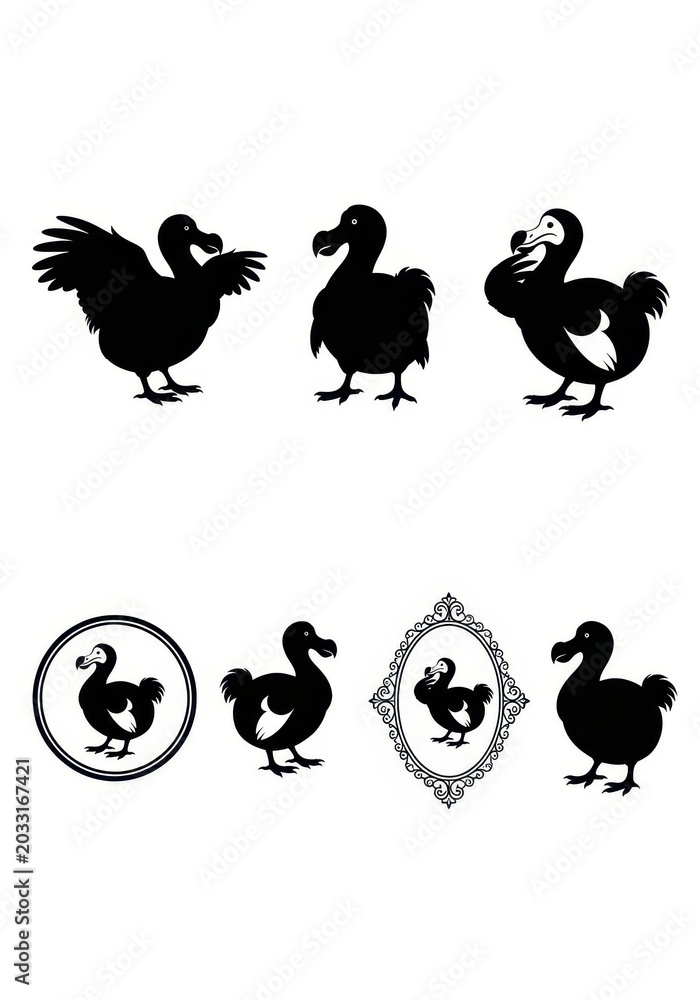 Obraz premium Dodo Bird Silhouette Collection - Set of Extinct Flightless Bird Illustrations for Design